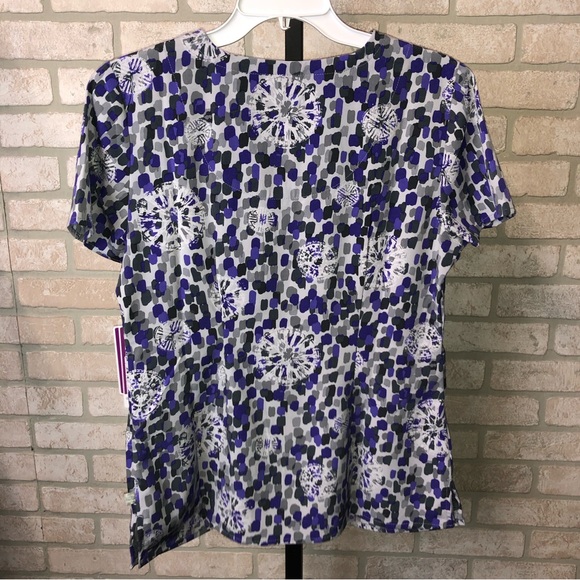 Healing Hands Grosgrain Ribbon V-Neck purple short sleeve scrub top - Picture 6 of 7